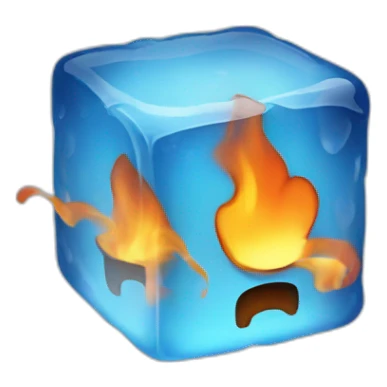 an ice cube on fire with dog ears sticker