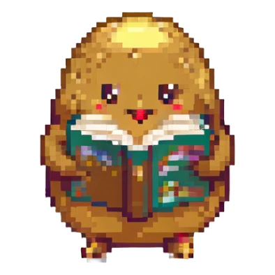 a pixel art style potato reading a book sticker