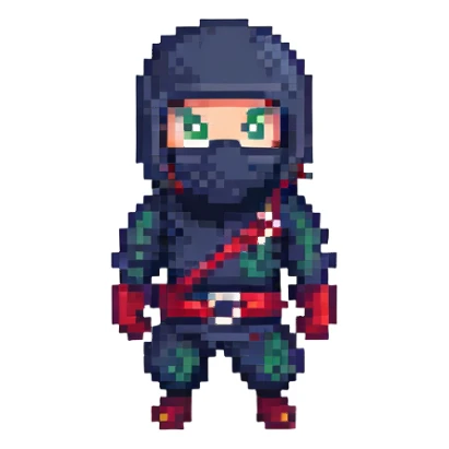 masked ninja, pixel art style sticker