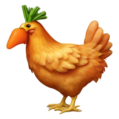Chicken eating carrot sticker