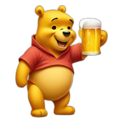 Winnie the Pooh with a beer sticker