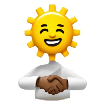A lego guy shaking hands with the sun sticker