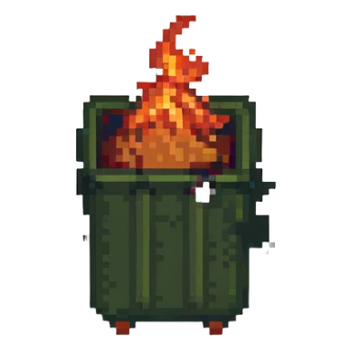 a dumpster on fire, pixel art style sticker