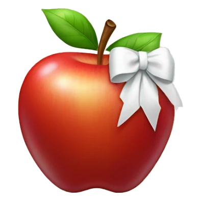 A red Apple with a white bow on the stem sticker