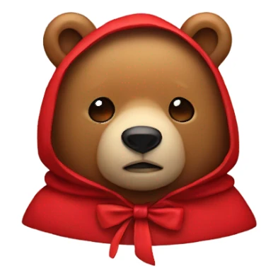 bear wearing a red hood with a bow sticker