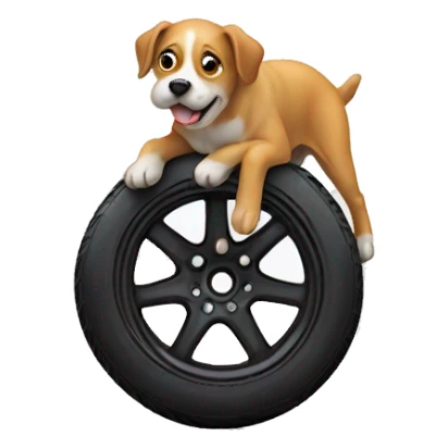 Dog airing up a tire sticker