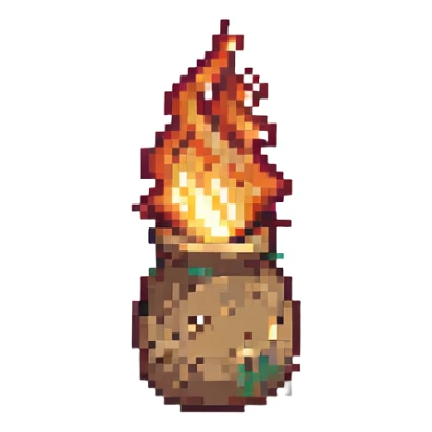 a lit match with flame burning, pixel art style sticker