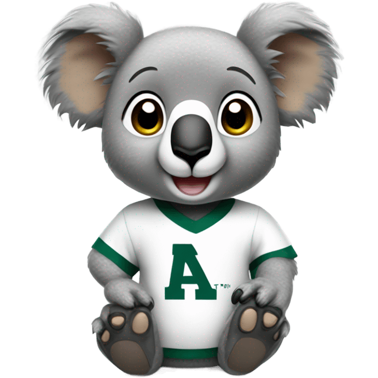 A cute koala wearing a green and white Michigan State University shirt emoji