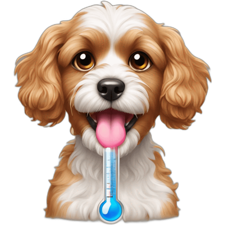 cavoodle with thermometer in mouth emoji