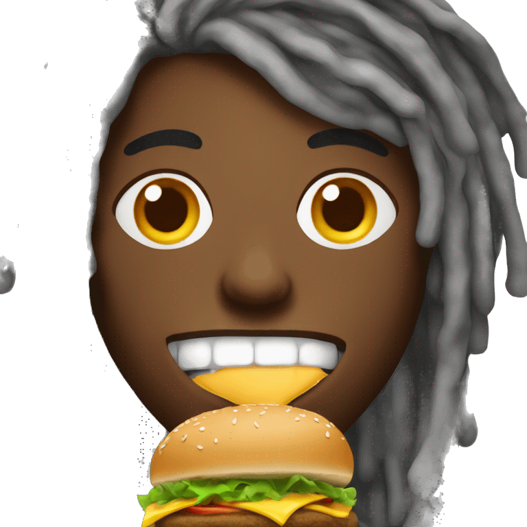 Black guy with dreadlock hair and a full face of make up eating a cheeseburger  emoji