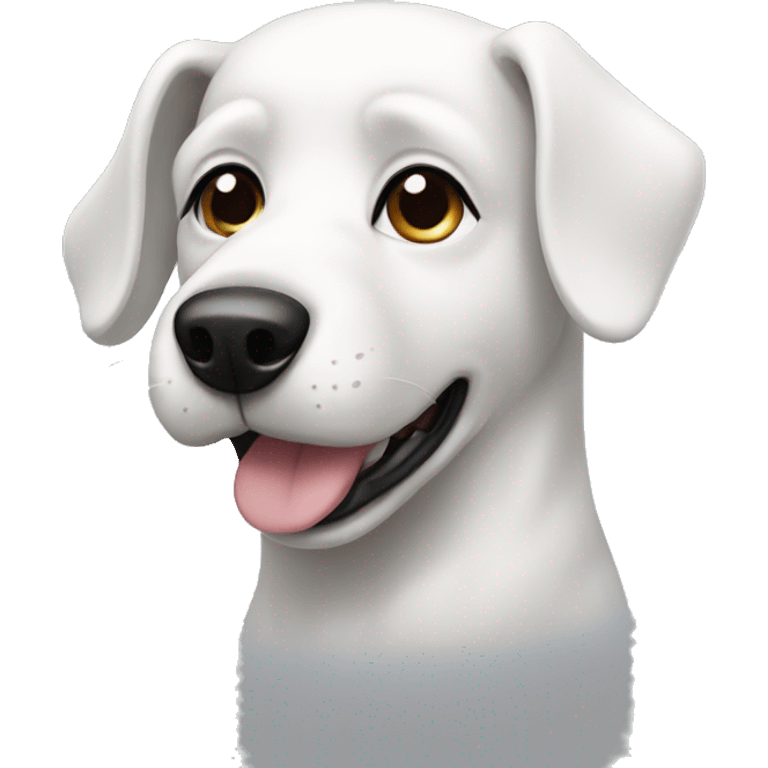 white dog with a black ear emoji