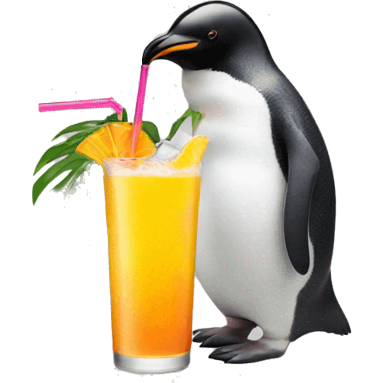 Penguin sipping a tropical drink emoji