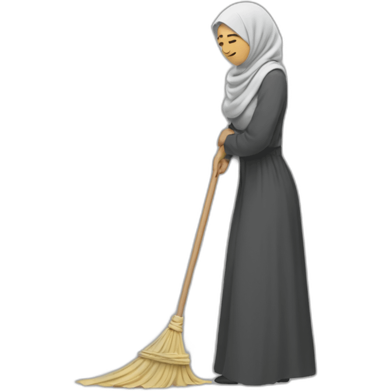 a woman in a hijab is sweeping the floor emoji