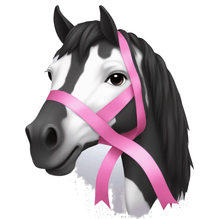 black and white horse with pink ribbon emoji