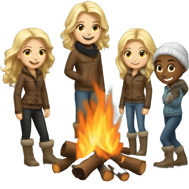 snowy campfire with friends blonde  emoji