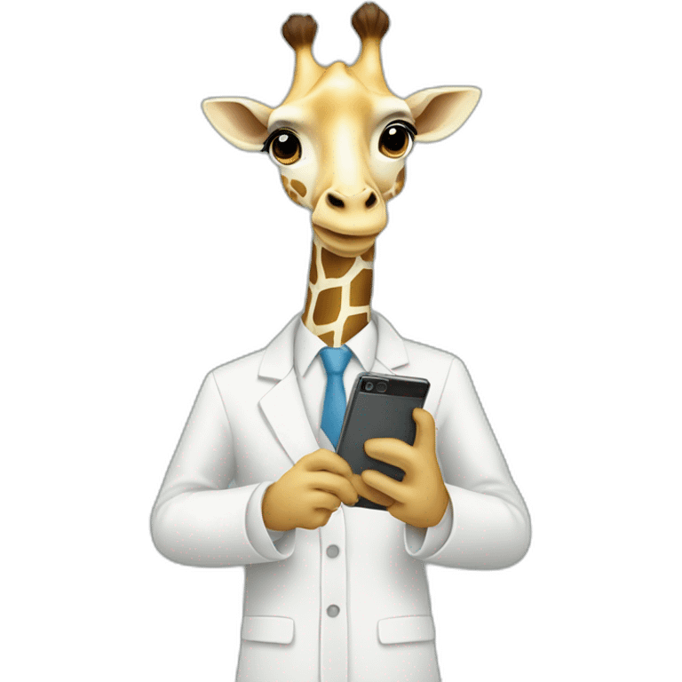 white clothed giraffe holding a smartphone and a ruler in hands  emoji