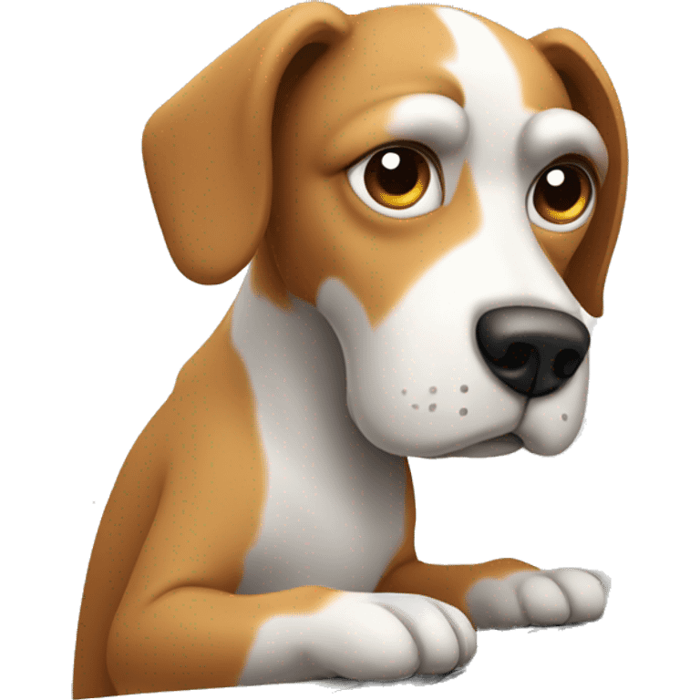 A slouching dog at the computer emoji