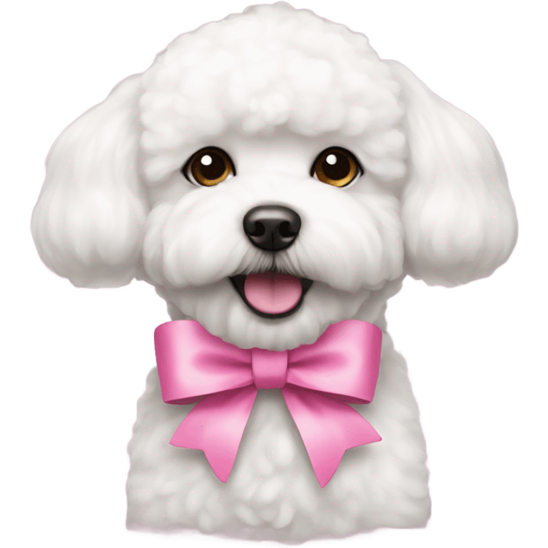 A bichon frise wearing a pink bow emoji