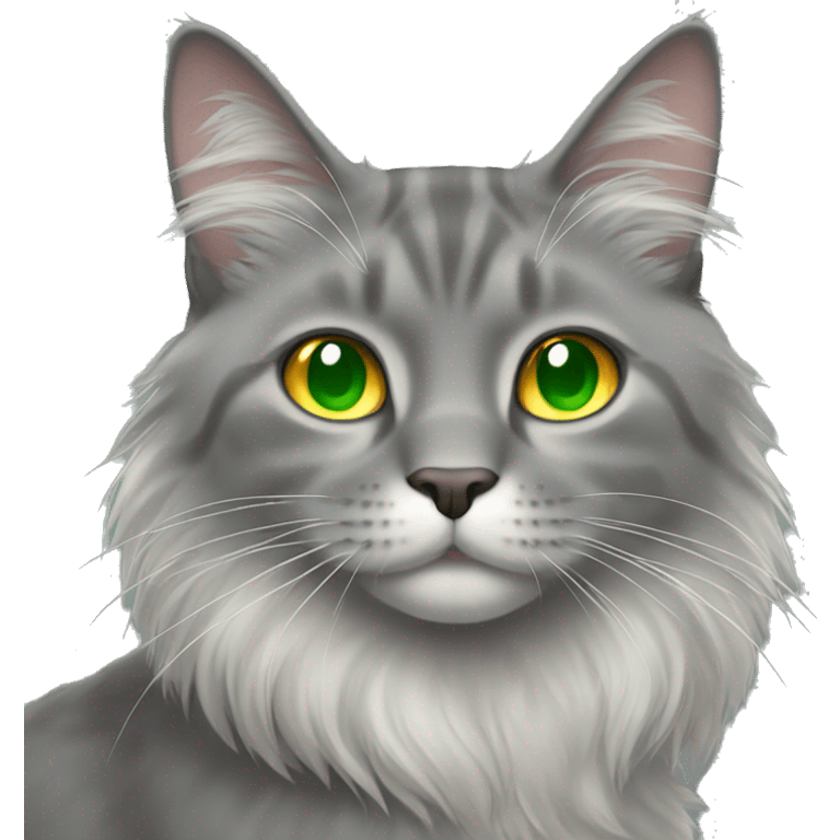 gray long hair cat with green eyes orange nose emoji