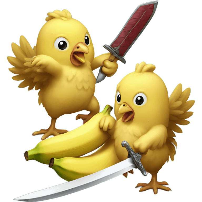 Chickens sword fighting with bananas emoji