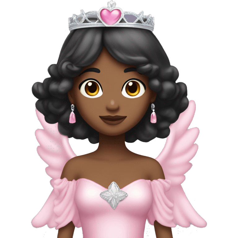 Princess with angel halo with long black hair with bang with silver pink heart tiara and pink dress emoji