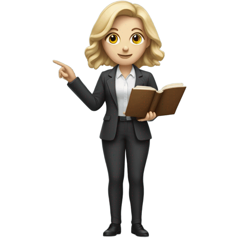 white Teacher woman with a book and a pointer  emoji