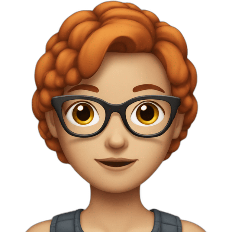 A white teenage girl with a cute face, chestnut/red hair, square glasses, and a crop top. emoji