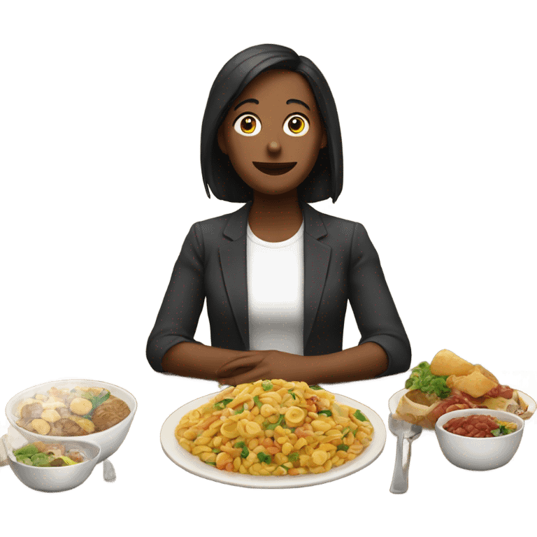 Person sitting in front of table with a lot of food  emoji