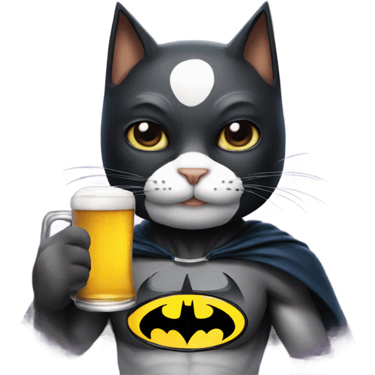 Cat wearing Batman mask holding beer emoji