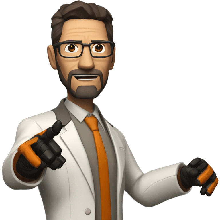 character of the game half life Gordon Freeman in his suit raises his hand and says hello emoji