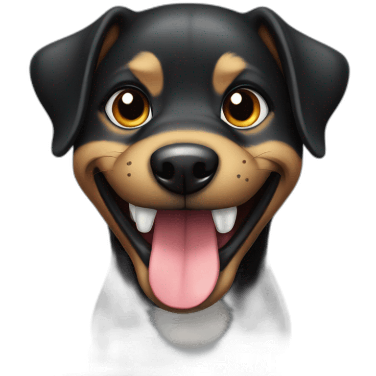 black smiling dog with read teeth emoji