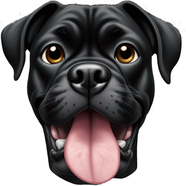 all black boxer dog face with tongue sticking out emoji