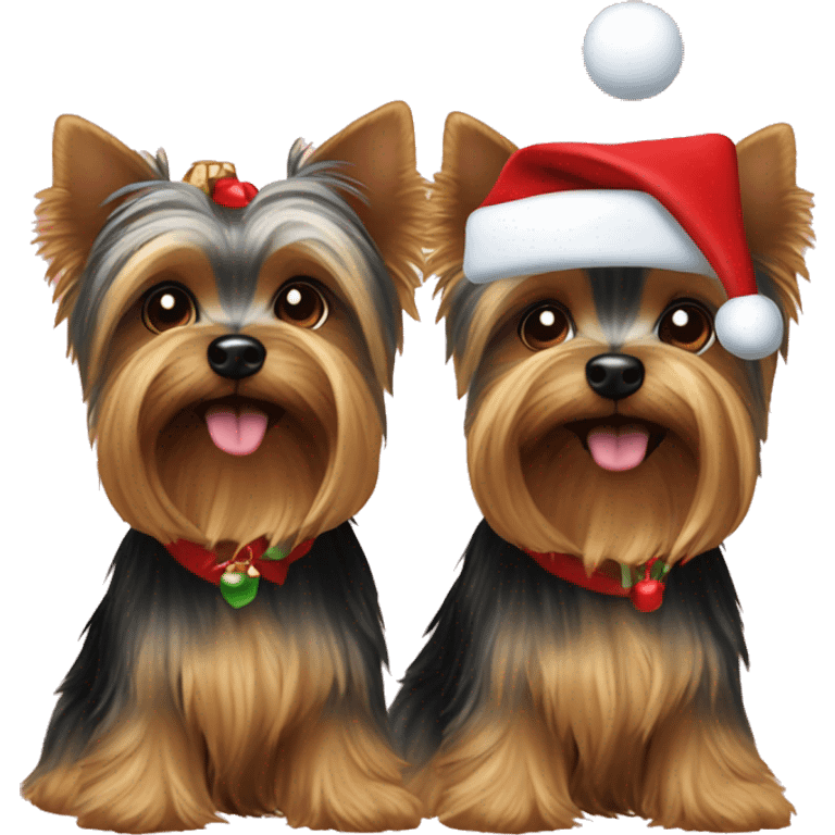 Two Yorkie dogs Christmas  emoji