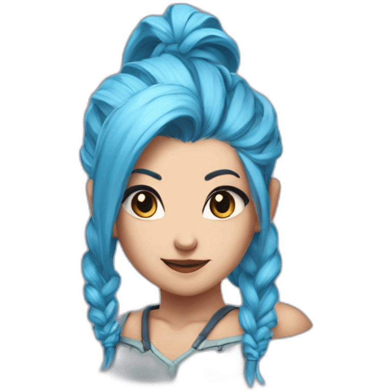 jinx from lol with double ponytail and sky blue hair emoji