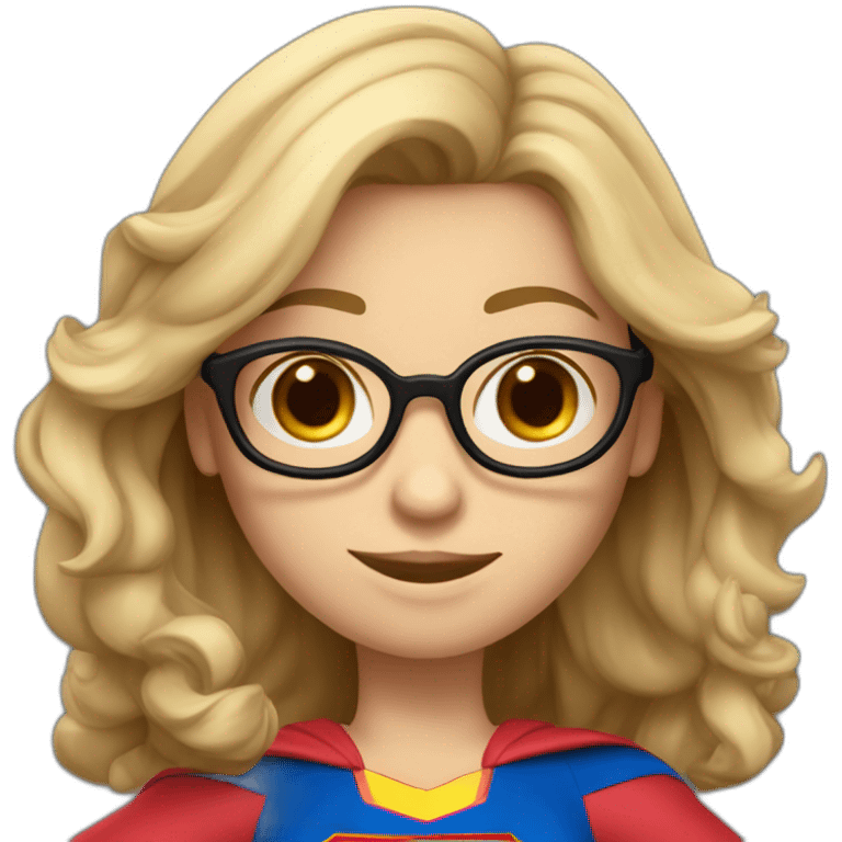 Caucasian Supergirl upper body long wavy hair and glasses showing an F letter emoji