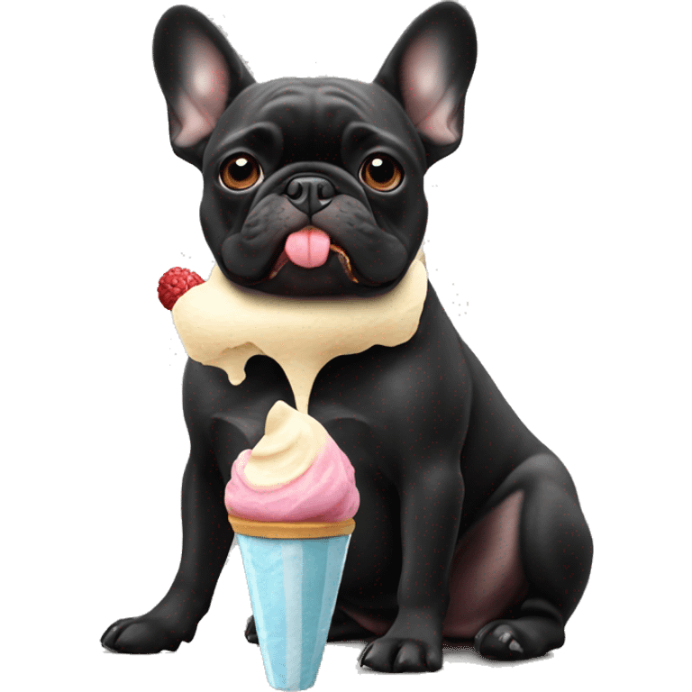 black french bulldog eating ice cream  emoji