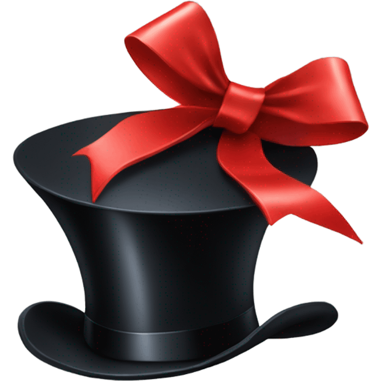 A black top hat displaying a red ribbon around the base. The ribbon forms a visible bow at the front, with the ends falling slightly over the top of the hat. emoji