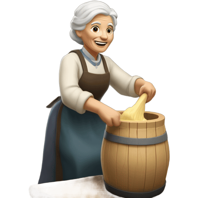 Old Caucasian lady white hair churning butter ￼ emoji