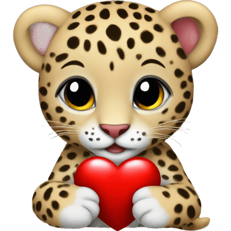 Baby leopard holding a red heart  emoji