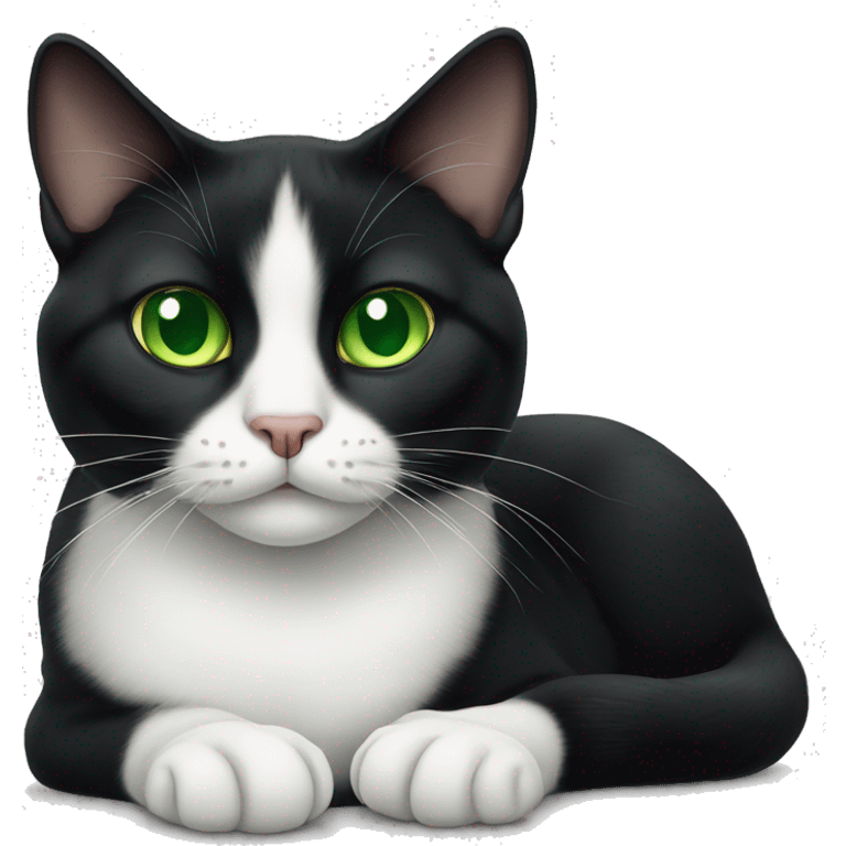 Tuxedo Cat with green eyes laying down emoji