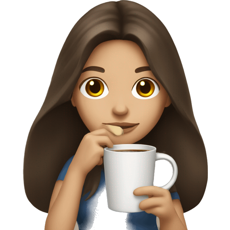 Long brunette hair girl holding a cup of coffee emoji