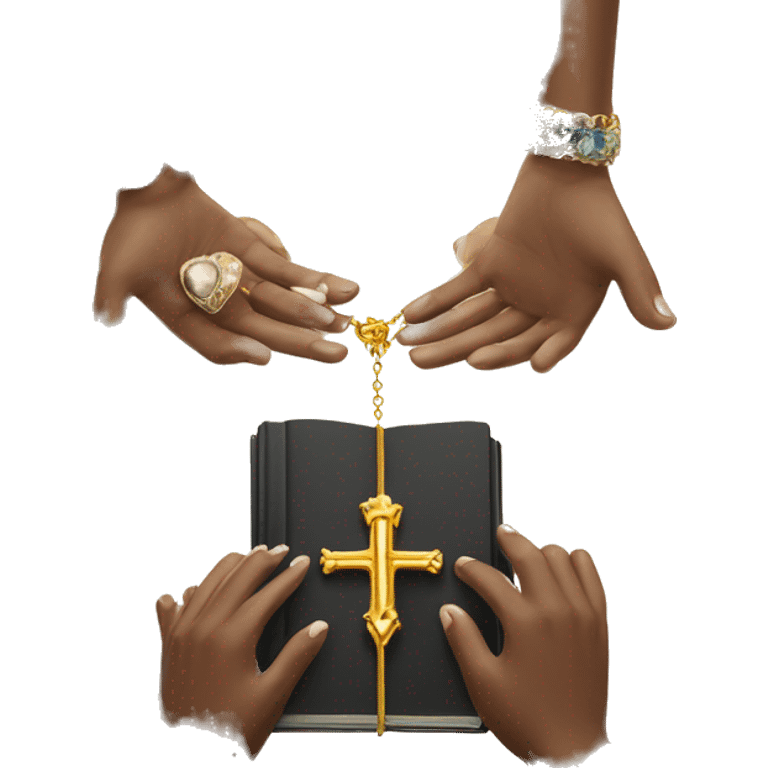 womens hands exchanging bible and jewellery emoji