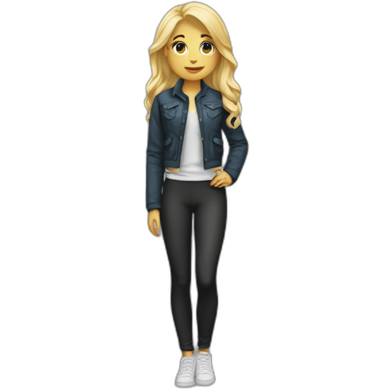 Blonde girl in leggings with jacket tied around waist emoji