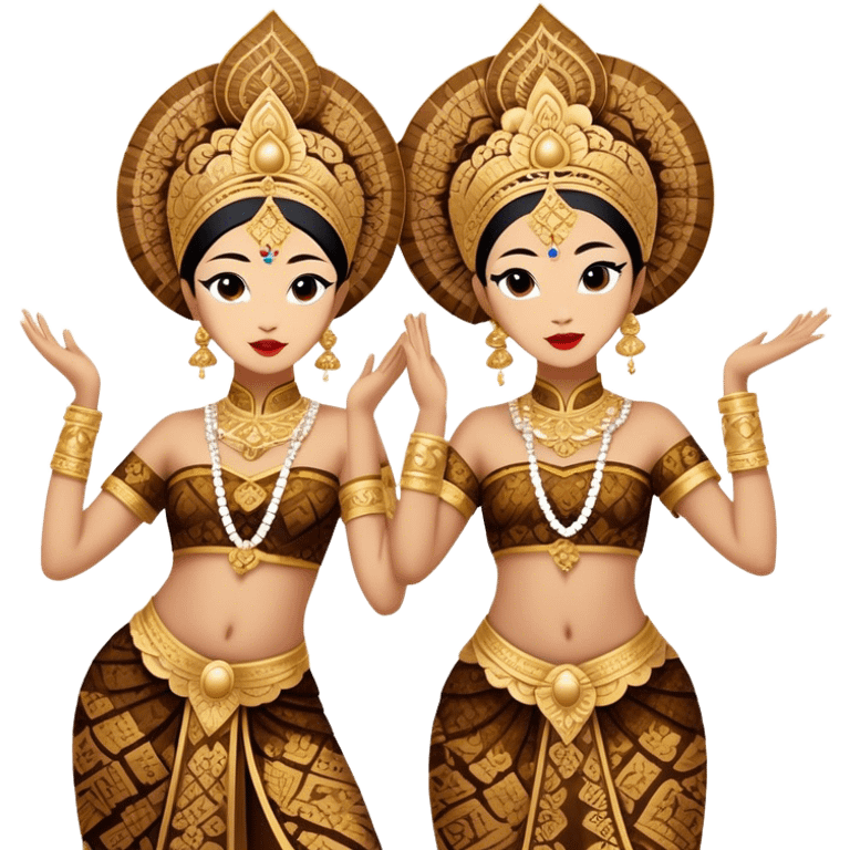 ​Cinematic Realistic Traditional Javanese Dancers, depicted as two graceful dancers in ornate traditional costumes with intricate batik patterns and elaborate headpieces, captured in dynamic poses during a ritual dance in an ancient temple courtyard, rendered with soft golden lighting and rich cultural textures, emoji