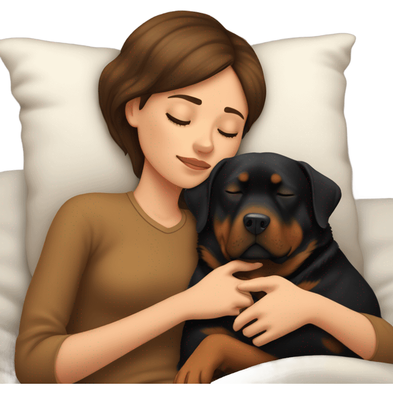 Brown hair girl sleeping with her Rottweiler emoji