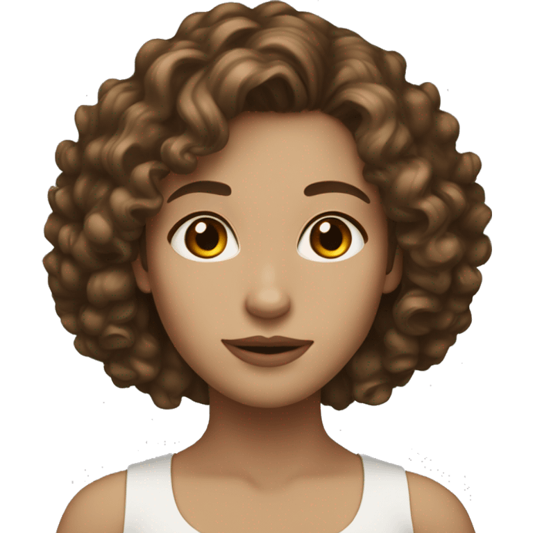 woman white skin brown curly shoulder length hair brown eyes emoji