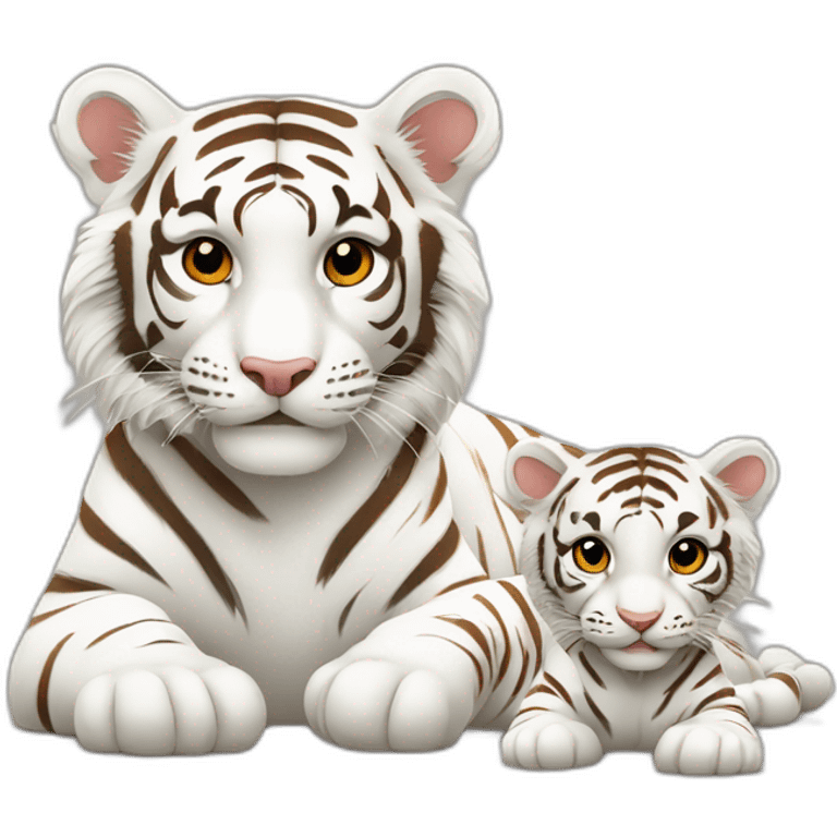 Tiges blanc avec bébé tigre blanc dessus emoji