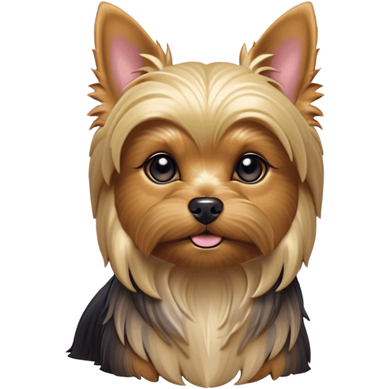 Cinematic Noble Yorkshire Terrier Portrait Emoji, Exuding refined charm and dignified poise, with a lustrous, silky fur in rich, deep hues, alert eyes and a confident expression, simplified yet exquisitely detailed, glowing with a soft, aristocratic radiance, high shine, embodying intelligent grace and classic elegance, soft glowing outline, capturing the essence of a regal Yorkshire Terrier ready to rule the screen with effortless sophistication! emoji