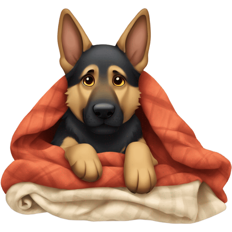 Sleepy German shepherd with blanket emoji