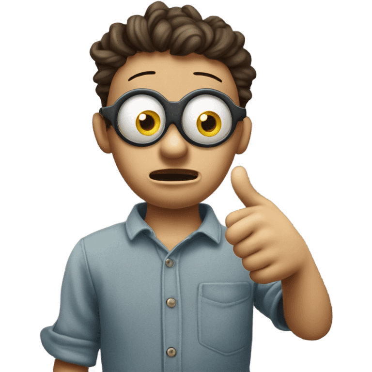  Follow all the information to  a tee: a puppet boy, buttons for eyes , stitched up mouth. He's giving a thumbs up to the camera. he looks depressed. emoji